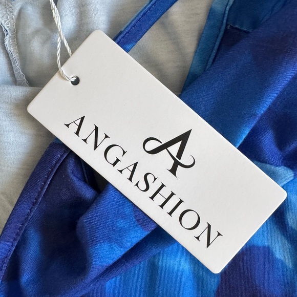 NWT ANGASHION Blue Floral Maxi Dress Strappy Tie Back Slip Sundress M - Picture 4 of 6
